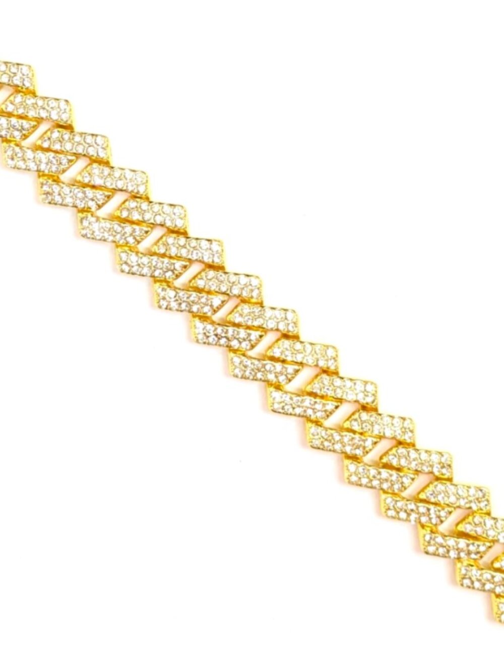Gold Iced-Out Tilted Cuban Gem Link Chain Necklace (24-inches) - Picture 2 of 6